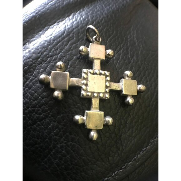 Vtg Silver Tone Crucifix Mediterranean Cross Pendant Handmade In Greece - Picture 1 of 6